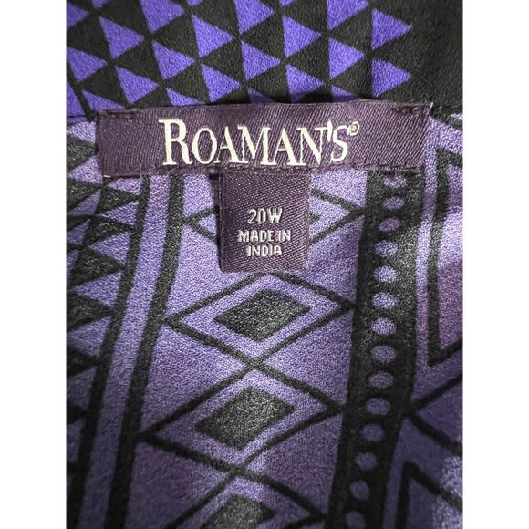 NWOT Romans 20W V-Neck Purple Black Geometric Print Tunic Top With 3/4 Roll Sle - Picture 10 of 12